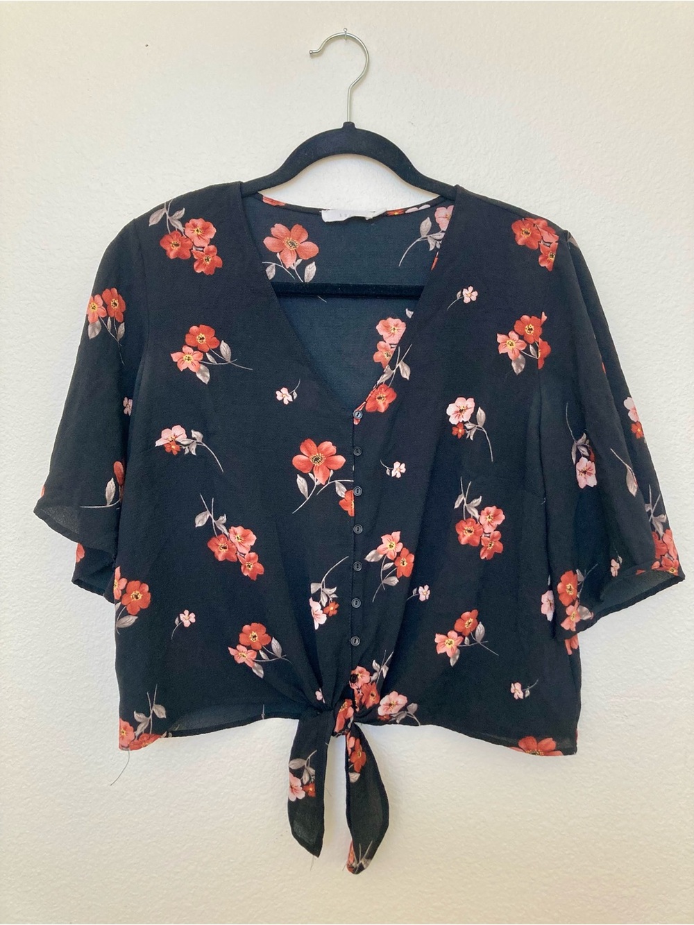 Vintage Black and Red Floral Blouse